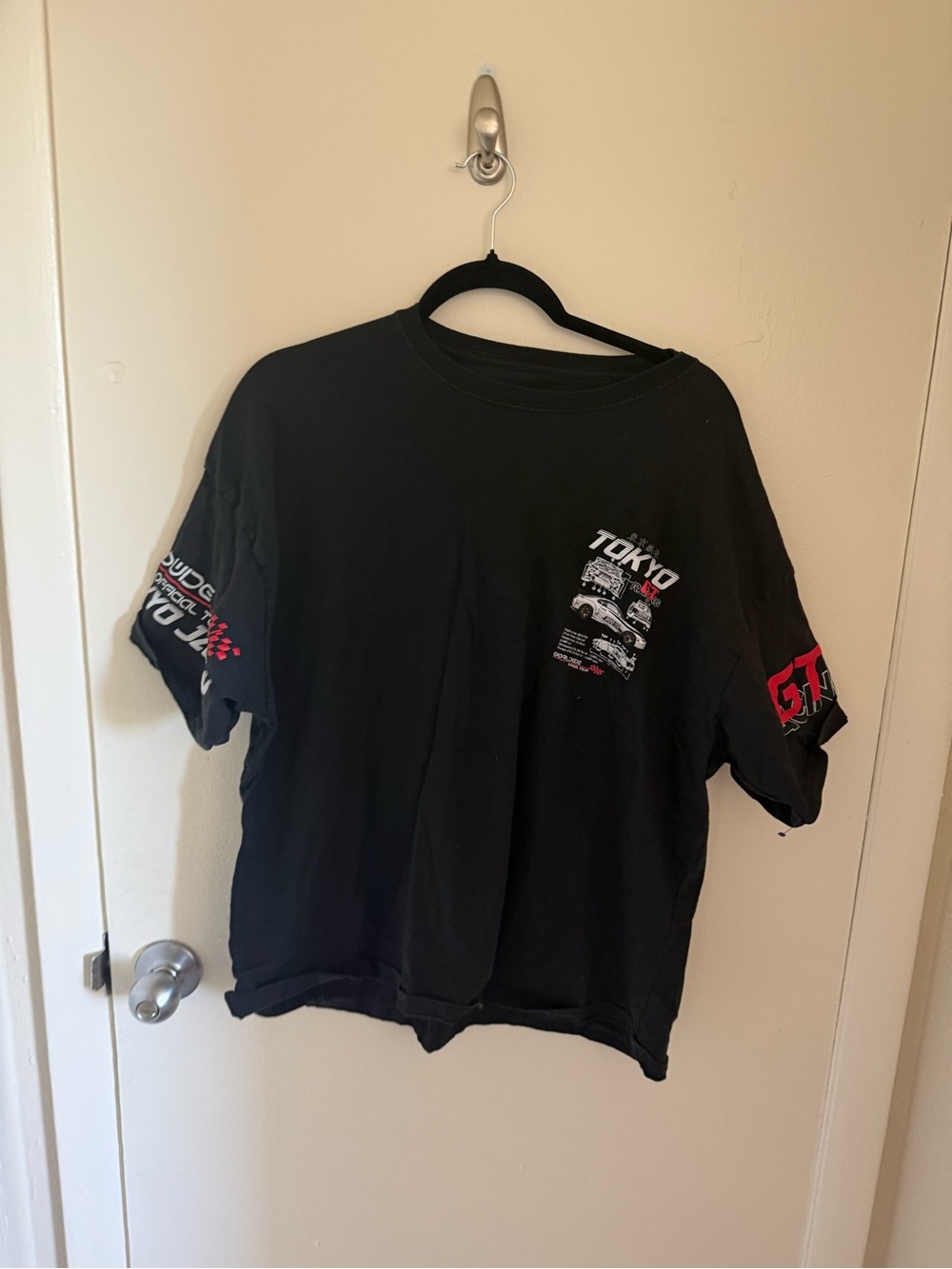 Savage Crew Black Tee with White and Red Tokyo Racing Graphics 100% cotton